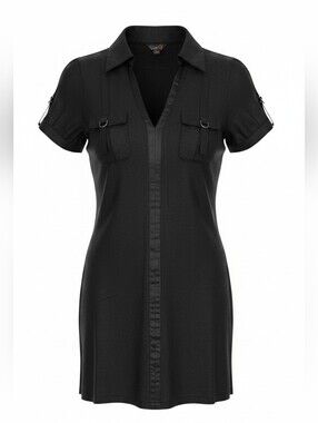 G by Guess Women's Small Black Collared Mini Shirt Dress